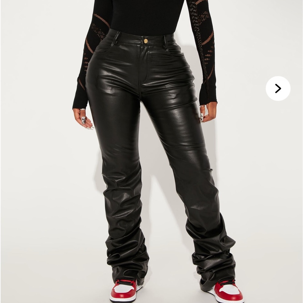fashion nova black leather stacked pants
